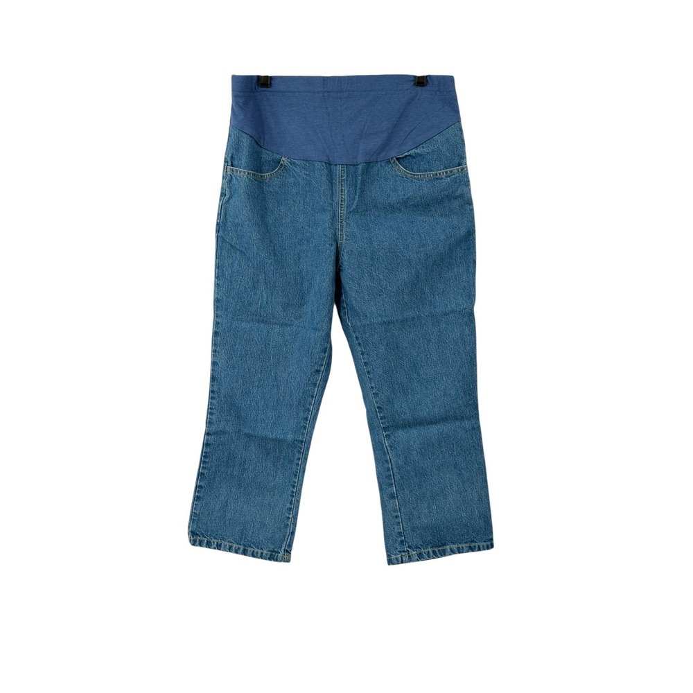 Maternity Announcements Medium Wash Cropped Jeans Full Belly Panel Blue M (8/10)